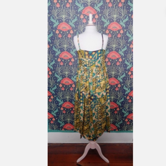 Peruvian Connection Dress Bedelia Green Yellow Midi Flowy Sleeveless US 4 - Picture 6 of 6